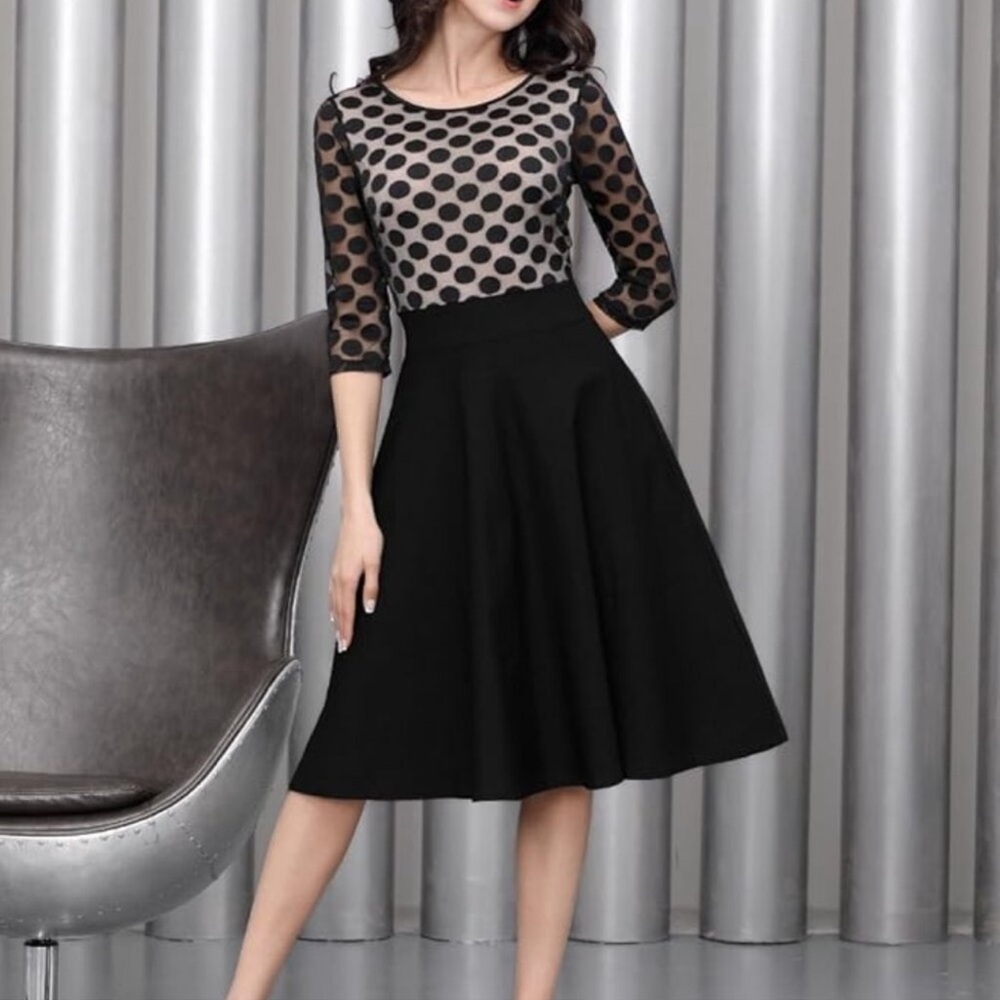 NEW Miusol Black Polka Dot Fit & Flare 3/4 Sleeve Mini Dress Size XLarge